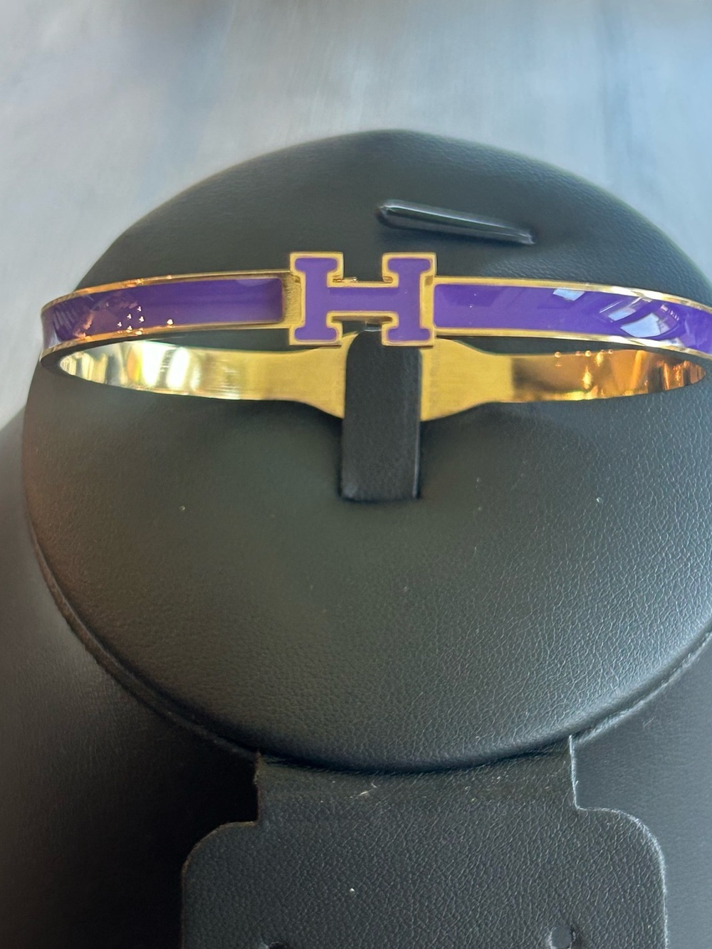 Purple H Enamel Cuff Bracelet - Gold Tone
